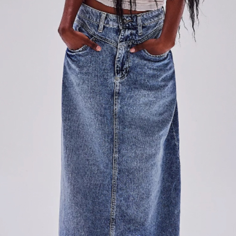 Free People We The Free Come as you Are Long Maxi Denim Skirt NWT